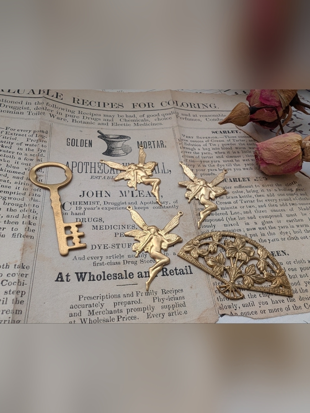 Goldtone Fairy Pendant Charms - Set of Vintage Brass Figures